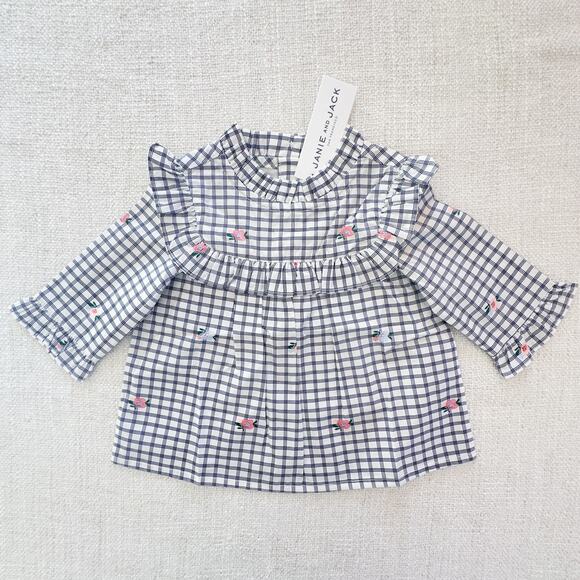 NWT Janie & Jack Navy & White Plaid Floral Dress 6-12mo - Picture 1 of 6